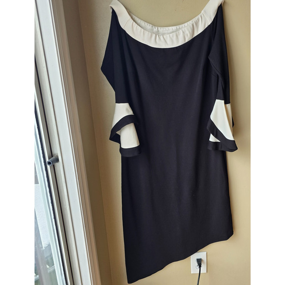 Hilary Radley Off-the-Shoulder Bell Sleeve Dress Large Black White Party Modern - Picture 2 of 10